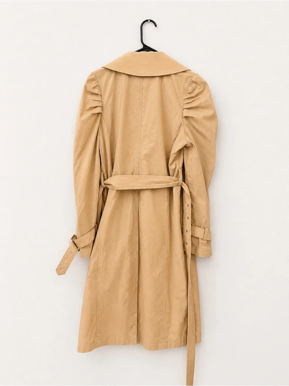 Avec Les Filles Tan Trench Coat Puff Sleeve Double-Breasted Belted Jacket. Large - Picture 4 of 4